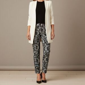 Karen Kane Black and White Floral Lace Boho Print Ponte Pants Size 12 NWT